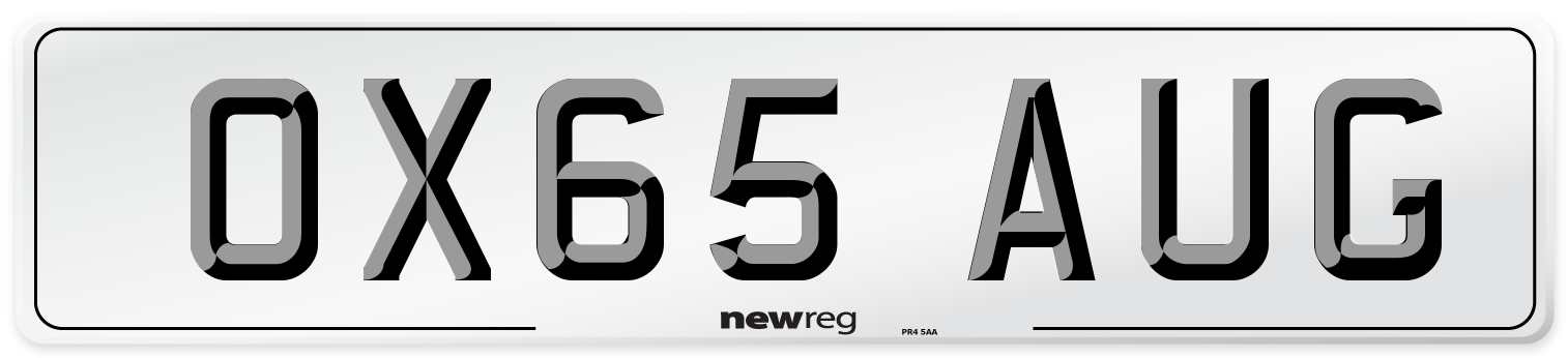 OX65 AUG Number Plate from New Reg